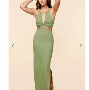 EARTHBOUND Olive Green Ribbed Cutout Halter Maxi Dress